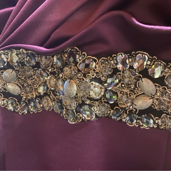 Love Eggplant Satin formal gown with beaded waist - Picture 4 of 12